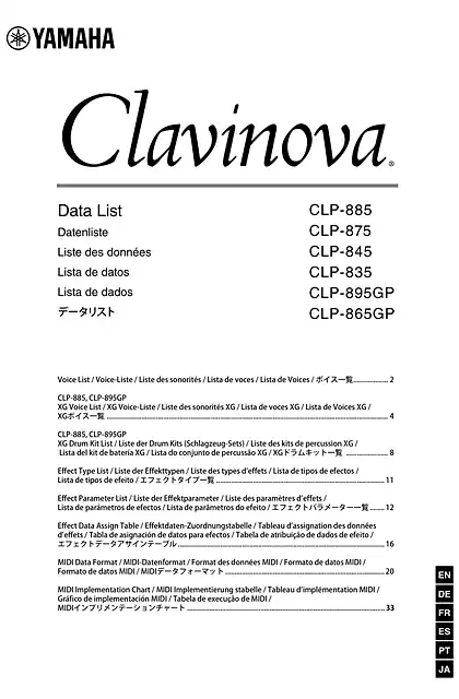 yamaha雅马哈CLP-885 CLP-875 CLP-845 CLP-835 CLP-895GP 865GP Data List
